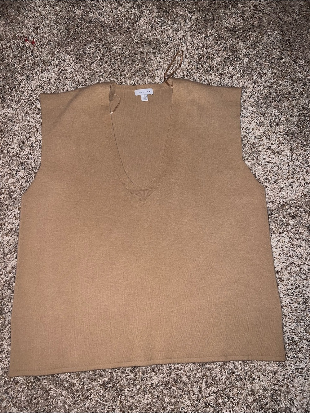 Topshop Camel V-Neck Sleeveless Knit Tank